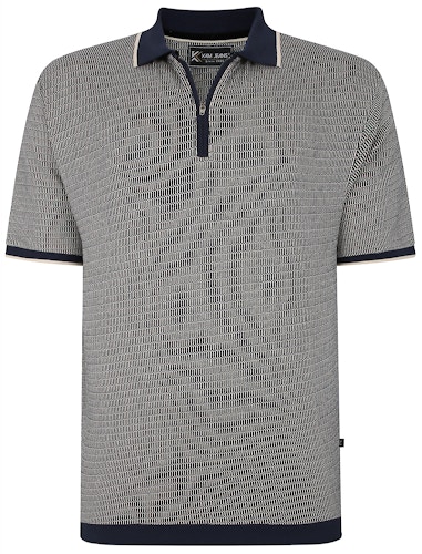 KAM Poloshirt mit 1/4-Reißverschluss aus Jersey-Webmuster, Marineblau